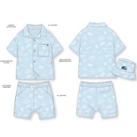 H12929INF: Baby Boys Woven Fabric Shirt, Short & Bucket Hat Set (12-24 Months)